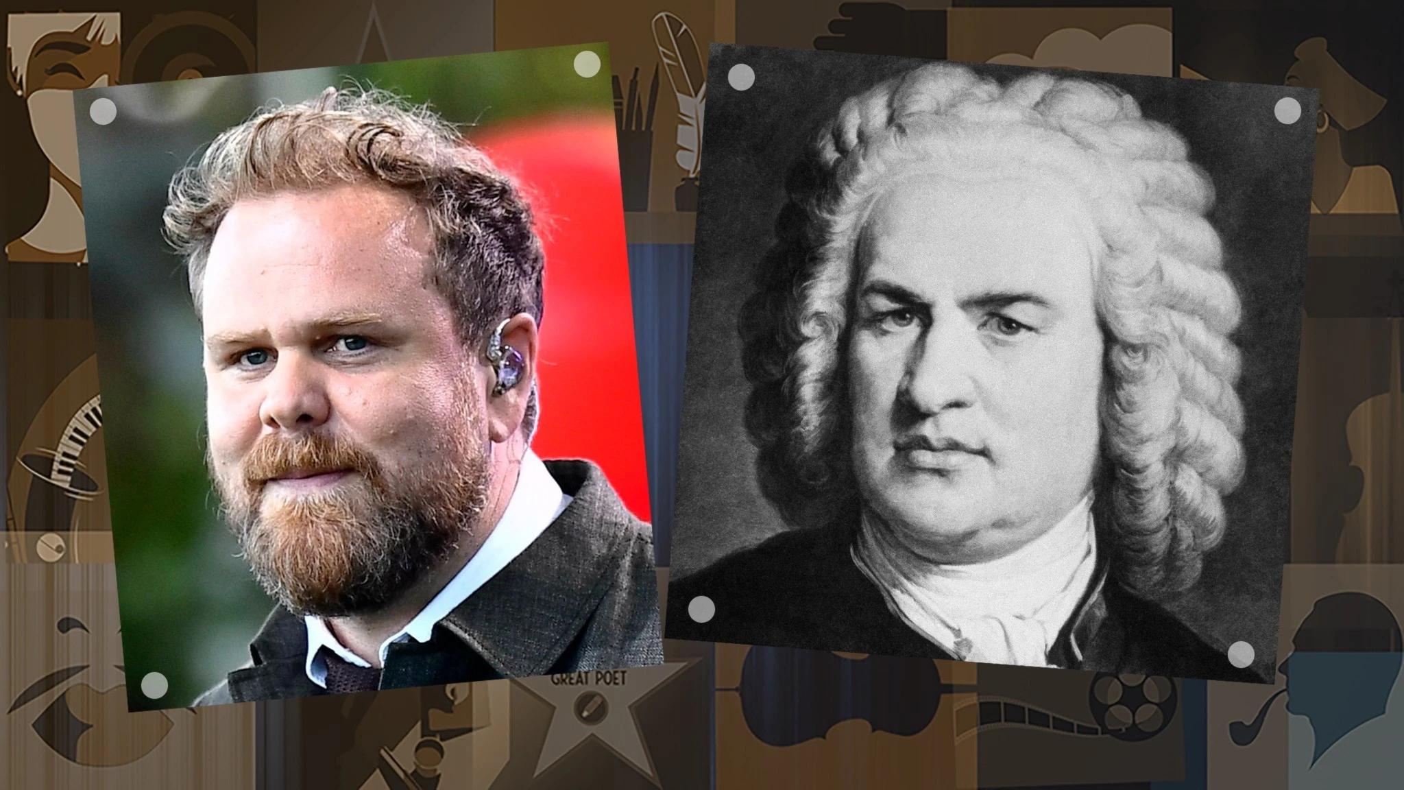 Kollage av porträtt av Loney Dear och bild föreställande Bach.