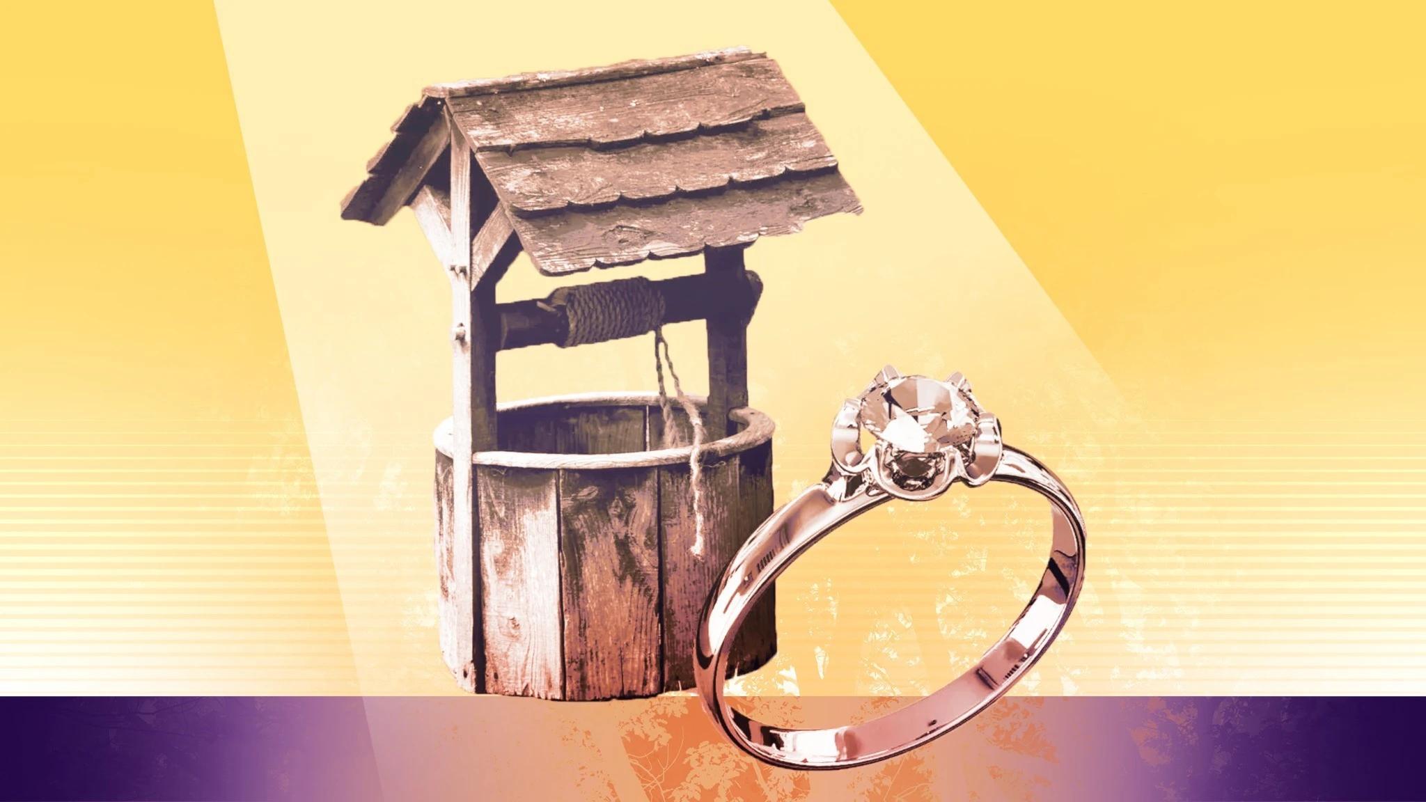 Collage föreställande en brunn och en diamantring.