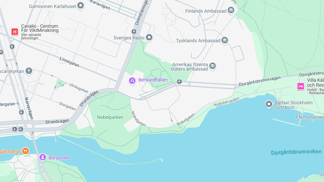 A map of the area surrounding Berwaldhallen.