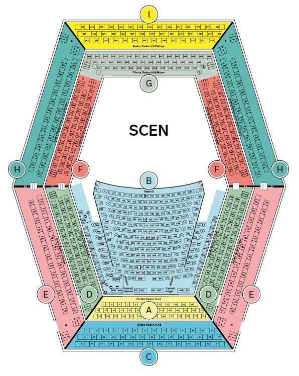 Bild som visar Berwaldhallens konsertsal med olika sektioner.
