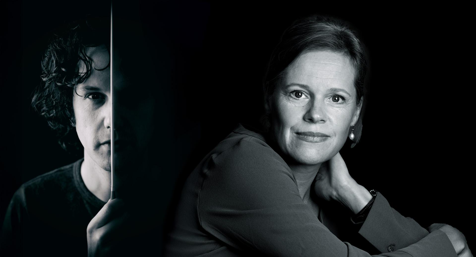 Ett collage med svartvita foton på Nicholas Collon och Camilla Tilling.